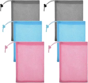 6 Pcs Mesh Drawstring Bags, 8 X 6 Portable Multicolor Nylon Mesh Pouch with Cord Lock Closure for Laundry Travel Beach Toys Seashell Collecting