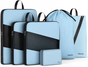 6 Set Travel Organizer Cubes for Travel Essentials Compression Packing Cubes for Suitcases Onyx Black