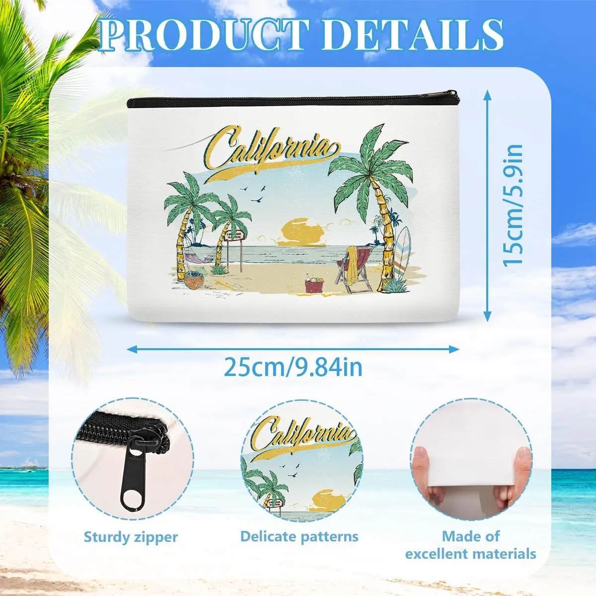 6Pcs California Makeup Bag Gifts for Women California Themed Souvenirs, Travel Vacation Gift Cosmetic Zipper Bag for Her Teacher Mom Sister Friends