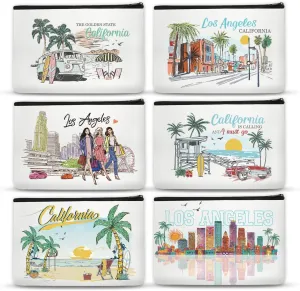 6Pcs California Makeup Bag Gifts for Women California Themed Souvenirs, Travel Vacation Gift Cosmetic Zipper Bag for Her Teacher Mom Sister Friends