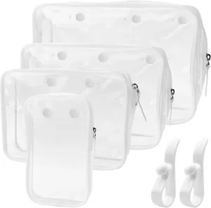 6Pcs Clear Inner Bags for Beach Tote Bag Accessories, Include 4Pcs Clear Insert Organizer Bags with Zipper and 2Pcs White Hooks, Travel Makeup Toiletry Brush Cosmetic Divider Storage Inner Pouch