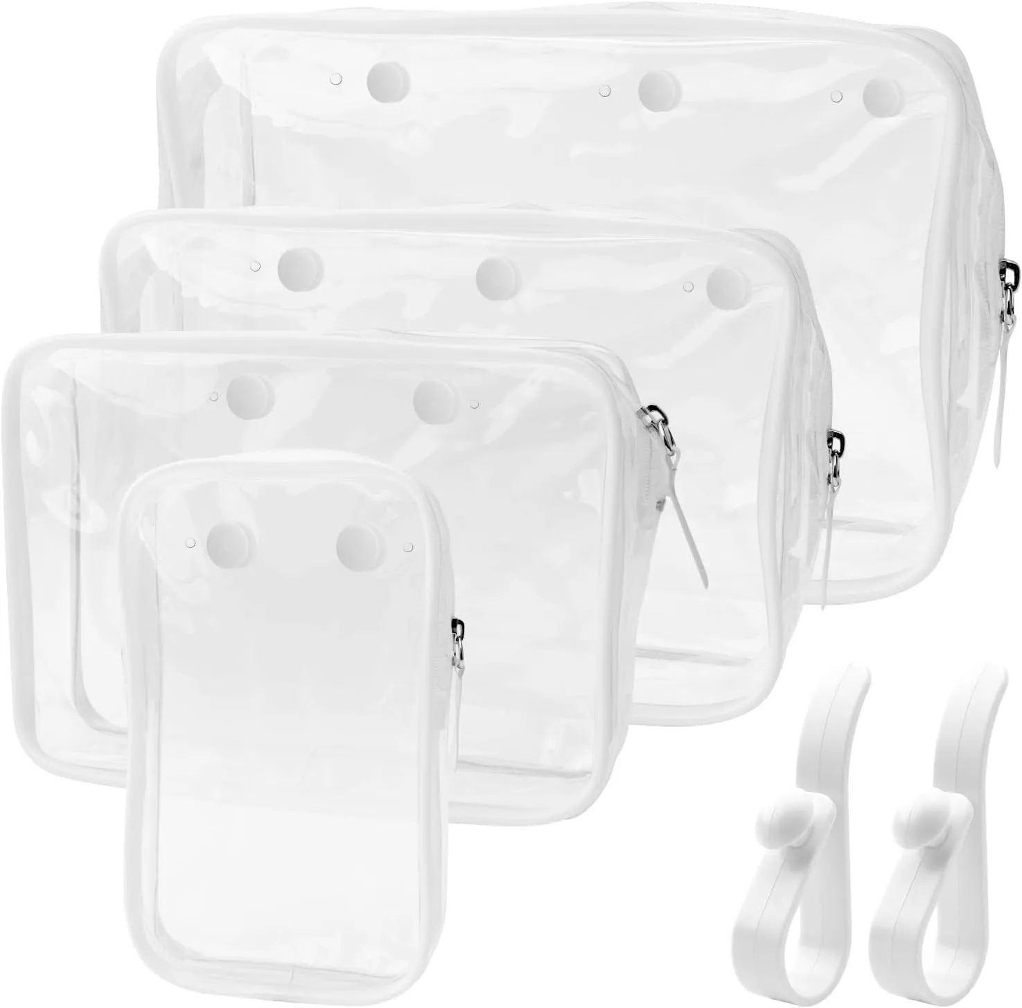 6Pcs Clear Inner Bags for Beach Tote Bag Accessories, Include 4Pcs Clear Insert Organizer Bags with Zipper and 2Pcs White Hooks, Travel Makeup Toiletry Brush Cosmetic Divider Storage Inner Pouch