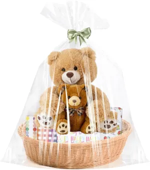 6PCS Extra Large Cellophane Gift Bags 40x50 Inch Clear Cellophane Wrap for Baby Shower Wedding Graduation Father's Day Gift Baskets Birthday 2.5 Mil Thick