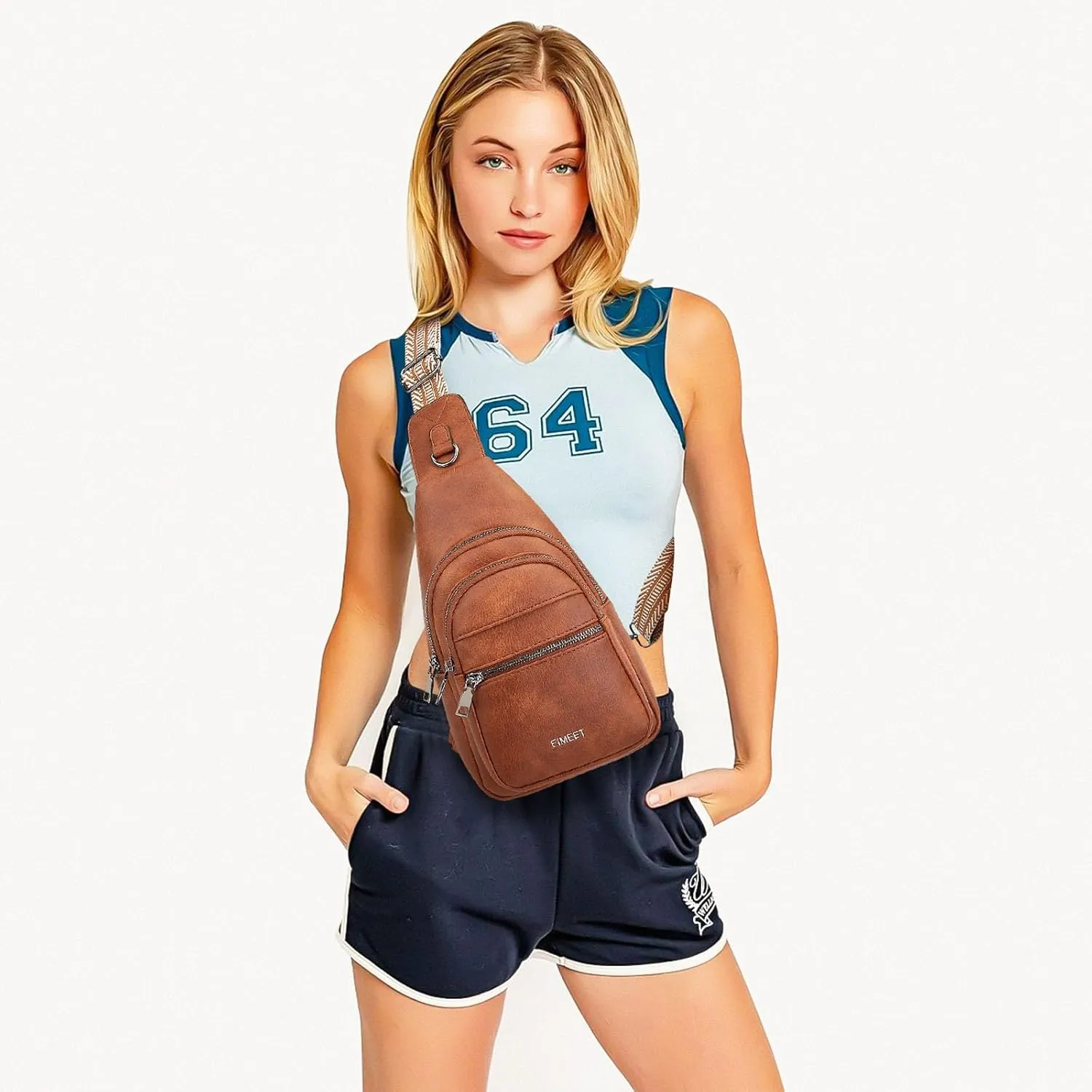 7L Sling Bags for Women Men Crossbody Bags Fanny Packs Chest Bags for Travel Sports Hiking Faux Leather Brown