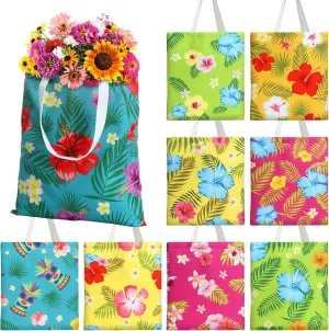 9 Pcs Hawaii Canvas Tote Bag Summer Beach Tote Bag Large Capacity Foldable Reusable Trip Home Shopping Handbag for Grocery, Shopping, Beach & Daily Use, 15.7" x 15"