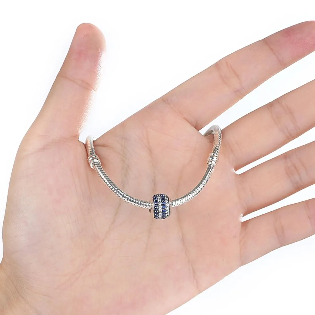 925 Sterling Silver Blue Diamond Beaded Bracelet & Necklace Set