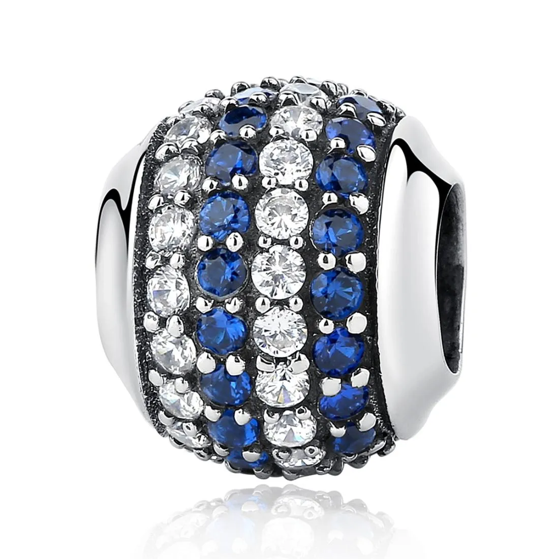 925 Sterling Silver Blue Diamond Beaded Bracelet & Necklace Set