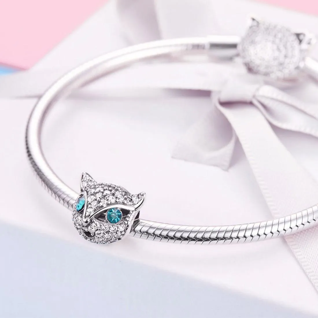 925 Sterling Silver Cat Beaded Bracelet With Diamond Star Beads