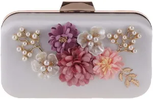 Abbie Home Hard Case Evening Clutch for Women Pearl Jewelry Exquisite Flower Dcor Hand Bag