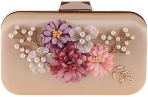 Abbie Home Hard Case Evening Clutch for Women Pearl Jewelry Exquisite Flower Dcor Hand Bag