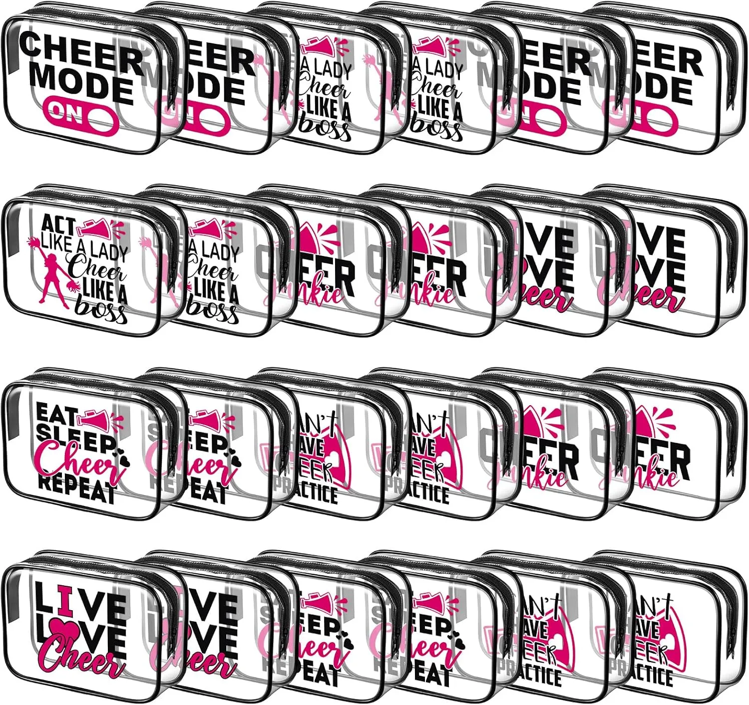 Abbylike 24 Pcs Waterproof Cosmetic Bag 7 x 4.7 x 2.4'' Makeup Bag Cosmetic Toiletry Zipper Pouch Clear Zipper Case for Women(Cheerleaders)