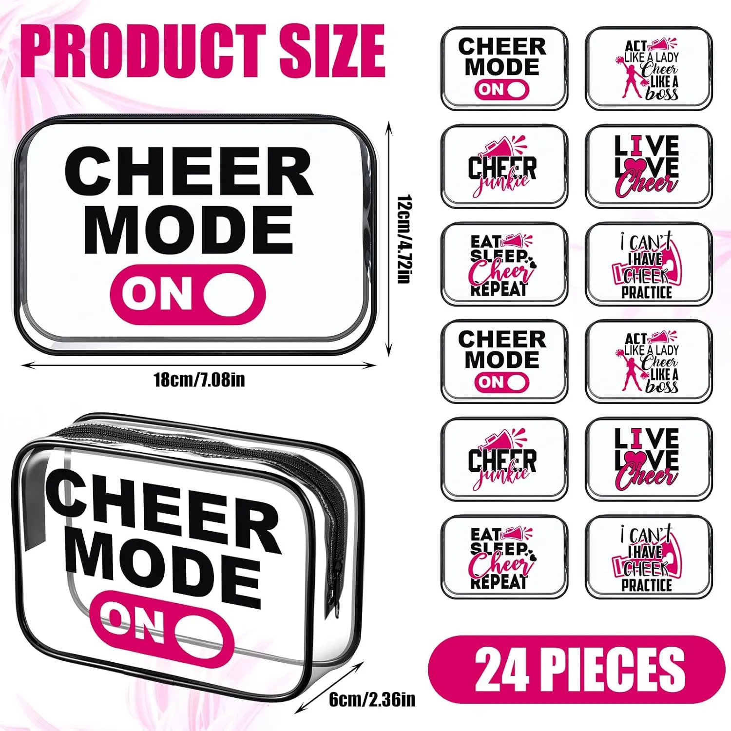 Abbylike 24 Pcs Waterproof Cosmetic Bag 7 x 4.7 x 2.4'' Makeup Bag Cosmetic Toiletry Zipper Pouch Clear Zipper Case for Women(Cheerleaders)