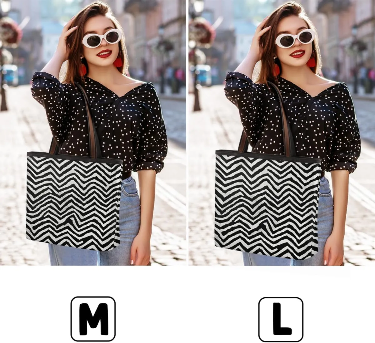 Abstract Geometric Stripe Tote Bag with Zipper 15 Inch Canvas Tote Bag for Women Shoulder Handbag
