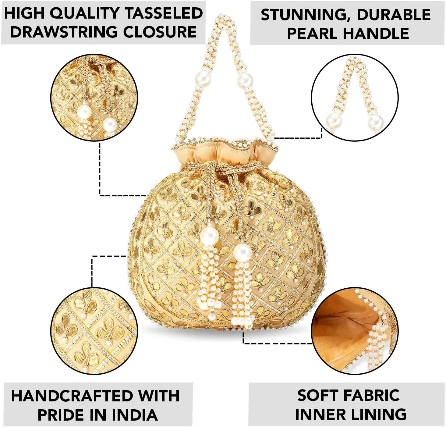 Aheli Embroidered Potli Bag Gift for Women Handmade Ethnic Purse Evening Handbags Stylish Bridal Fashion Clutch Bag