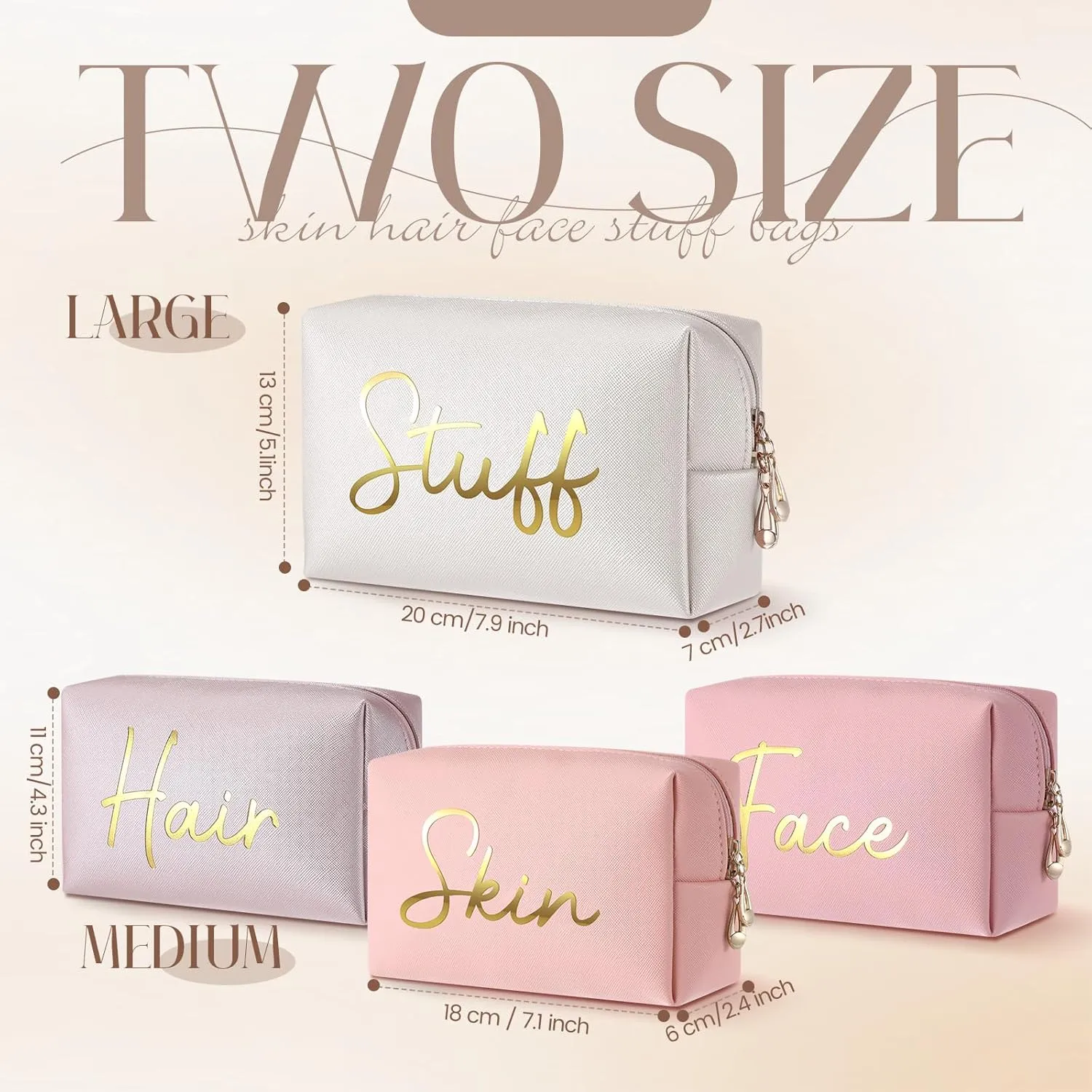 Aliceset 4 Pcs Preppy Makeup Bags Set Cute Travel Cosmetic Pouch Face Skin Hair Stuff Aesthetic Makeup Bags, PU Leather Waterproof Zipper Toiletry Pouch Gifts for Women Girl(Nude Pink)