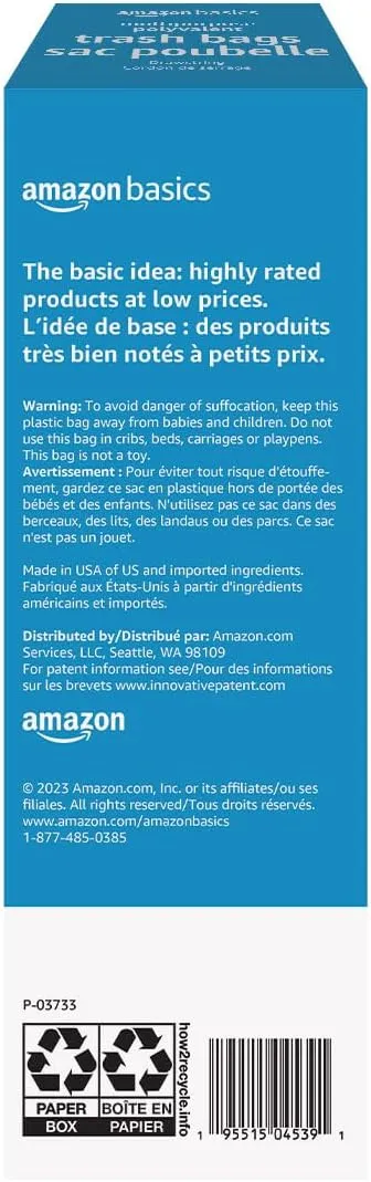 Amazon Basics Multipurpose Drawstring Trash Bags, 30 Gallon, 20 Count, Pack of 1