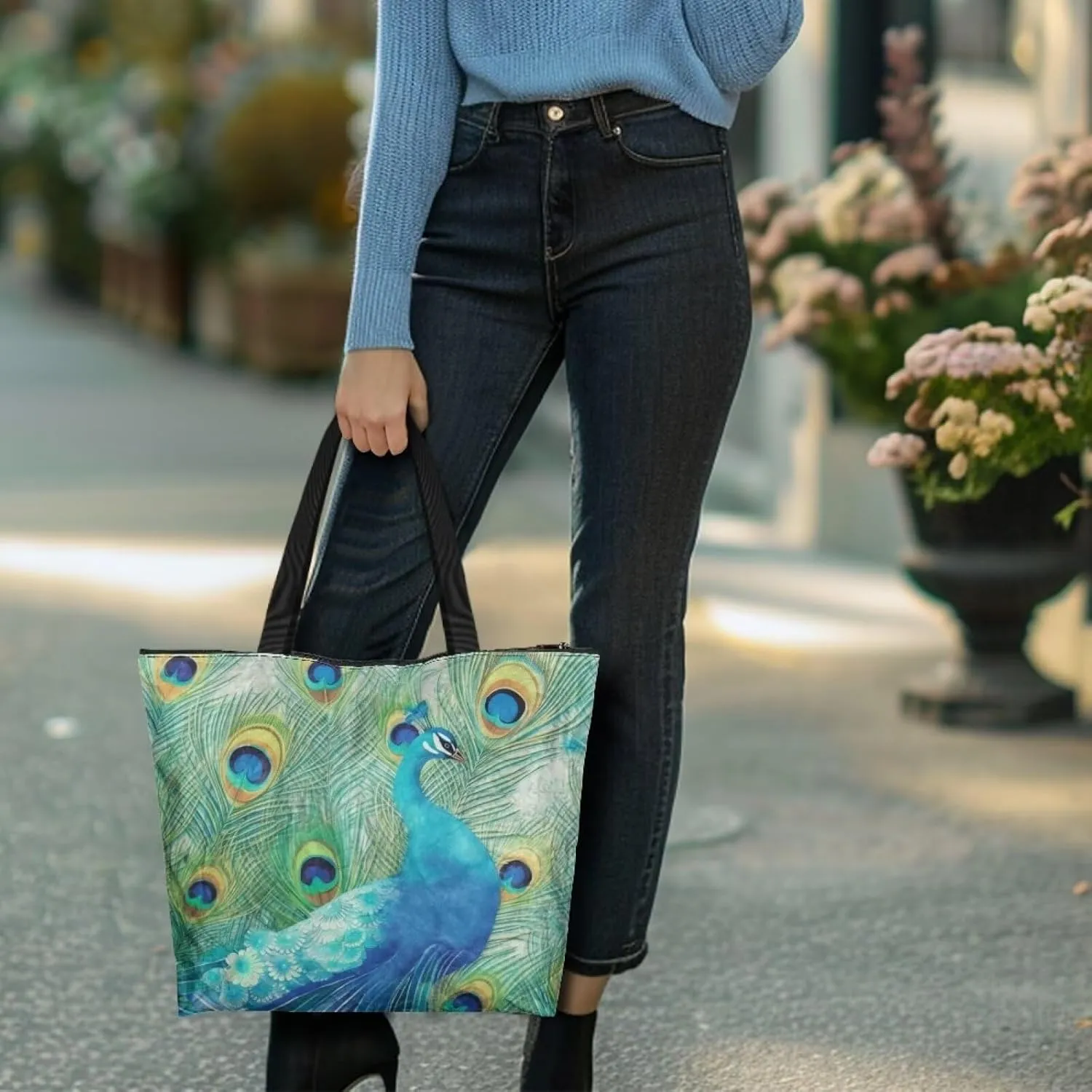 American Flag 14'' Tote Paper Bag for Women Shoulder Tote Bags, Cute Cat Animal Commute Bag, Lemon Fruit Handbag