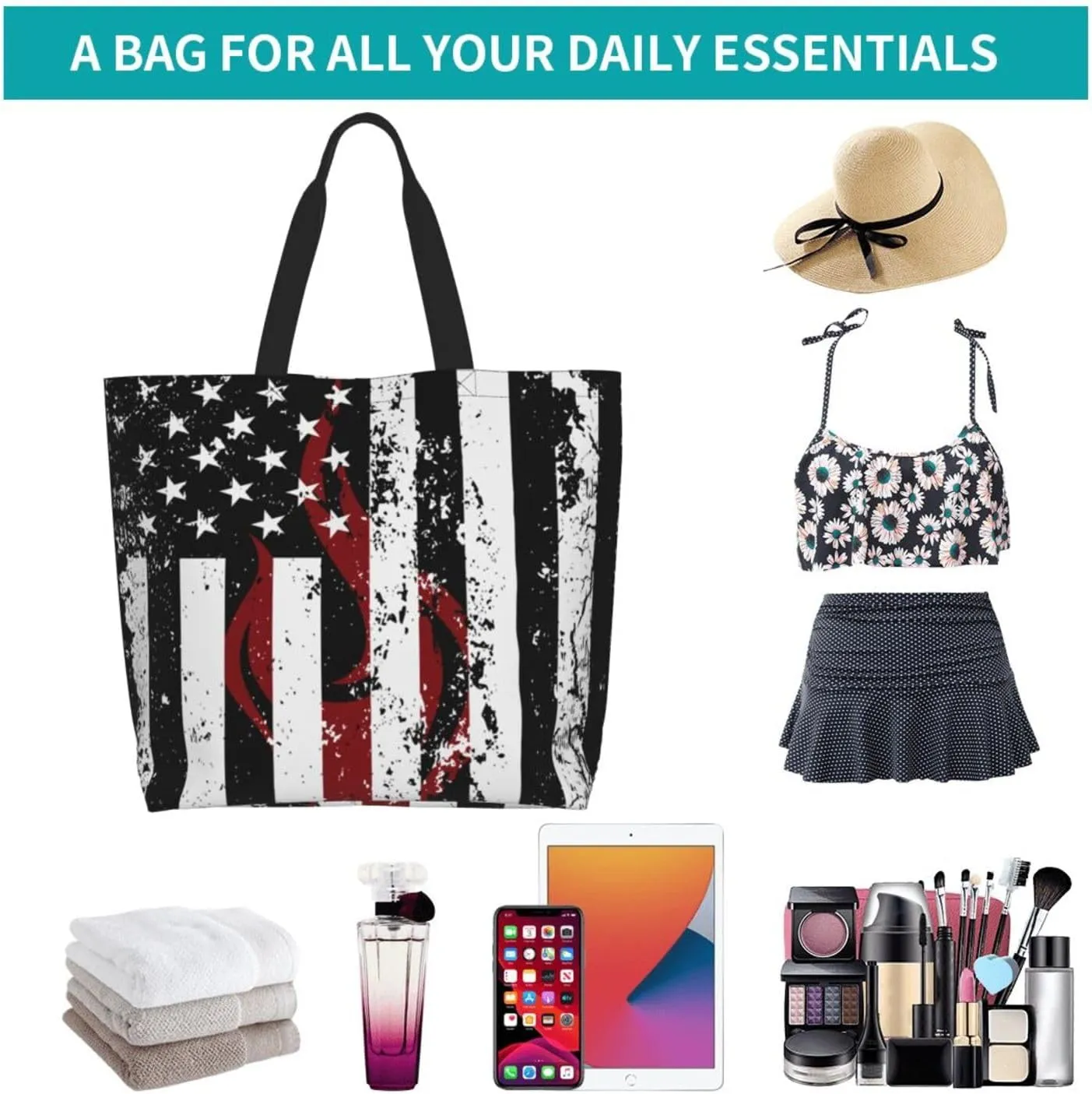 American Motorcycle Flag Dirt Bike Women's Tote Bag Large Capacity Single Shoulder Bags Handbag for Shopping Work