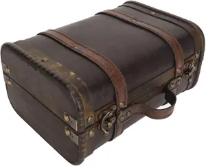 AMONIDA Vintage Jewelry Box Retro Large Capacity Storage Wooden Suitcase Black Brown Elegant Wedding Party