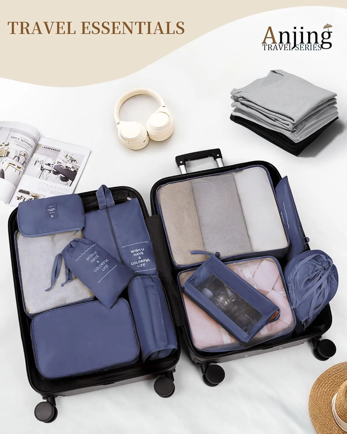 Anjing Packing Cubes 10/11 PCS Travel Luggage Organizers, Travel Essentials, Waterproof Packing Organisers, Luggage Organizer Bags