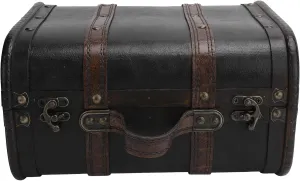 Antique Jewelry Box, Wooden Treasure Chest, Portable Travel Jewelry Organizer Storage Case Holder, Decorative Luggage Suitcase, Keepsakes Box with Leather Handle and Buckle (L)