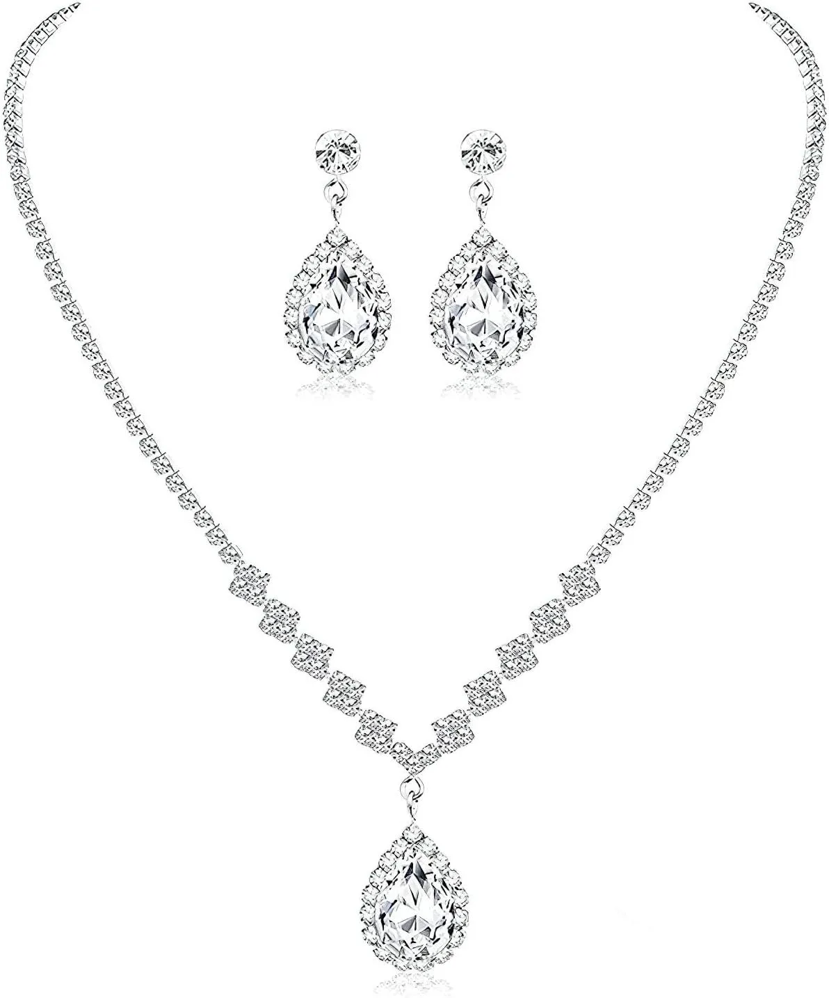 ANUFER Women's Silver Rhinestones 4 Pieces Jewelry and Clutch Purse Set for Wedding Prom Evening Party