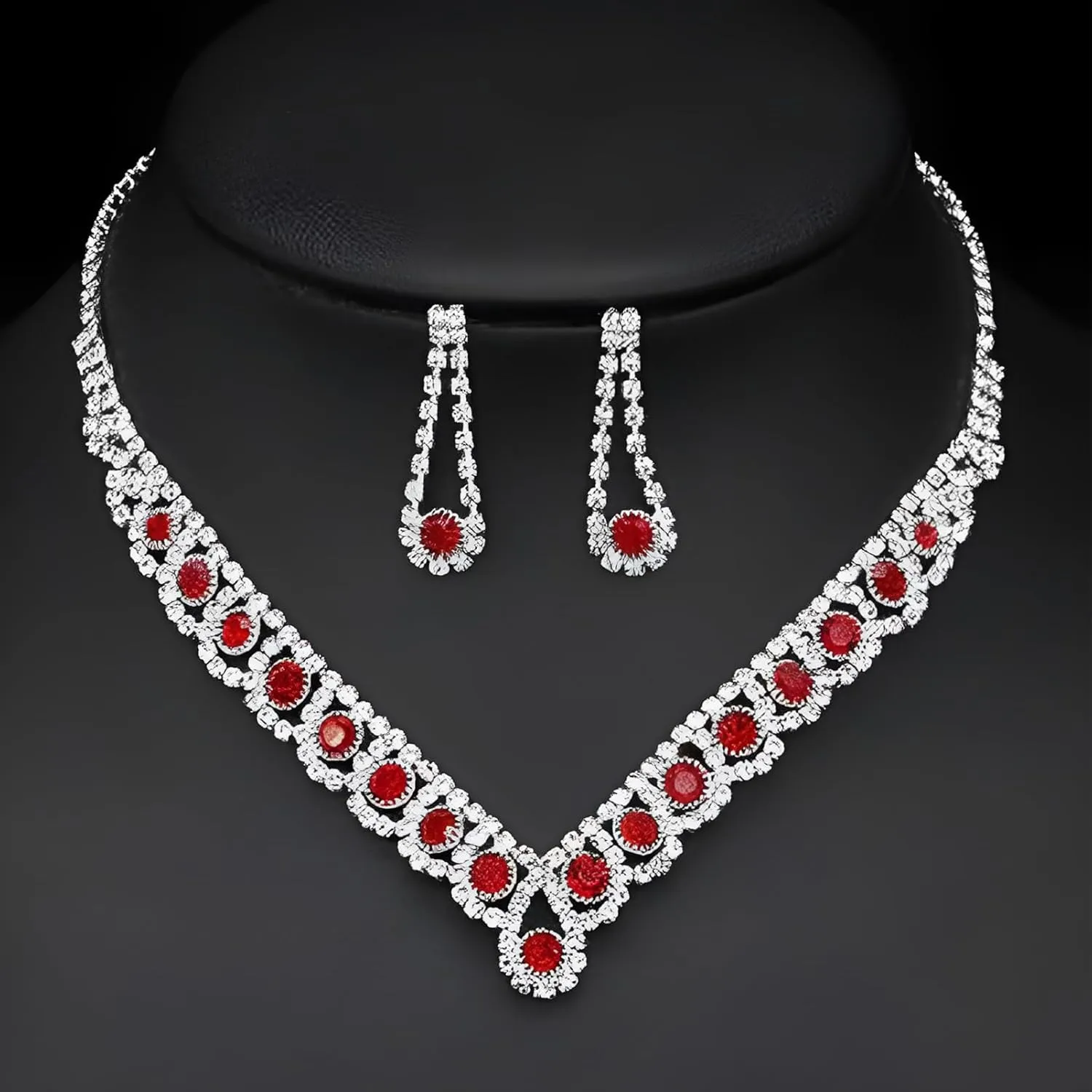 ANUFER Women's Zircon Rhinestones 4 Pieces Jewelry and Clutch Purse Set for Wedding Prom Evening Party