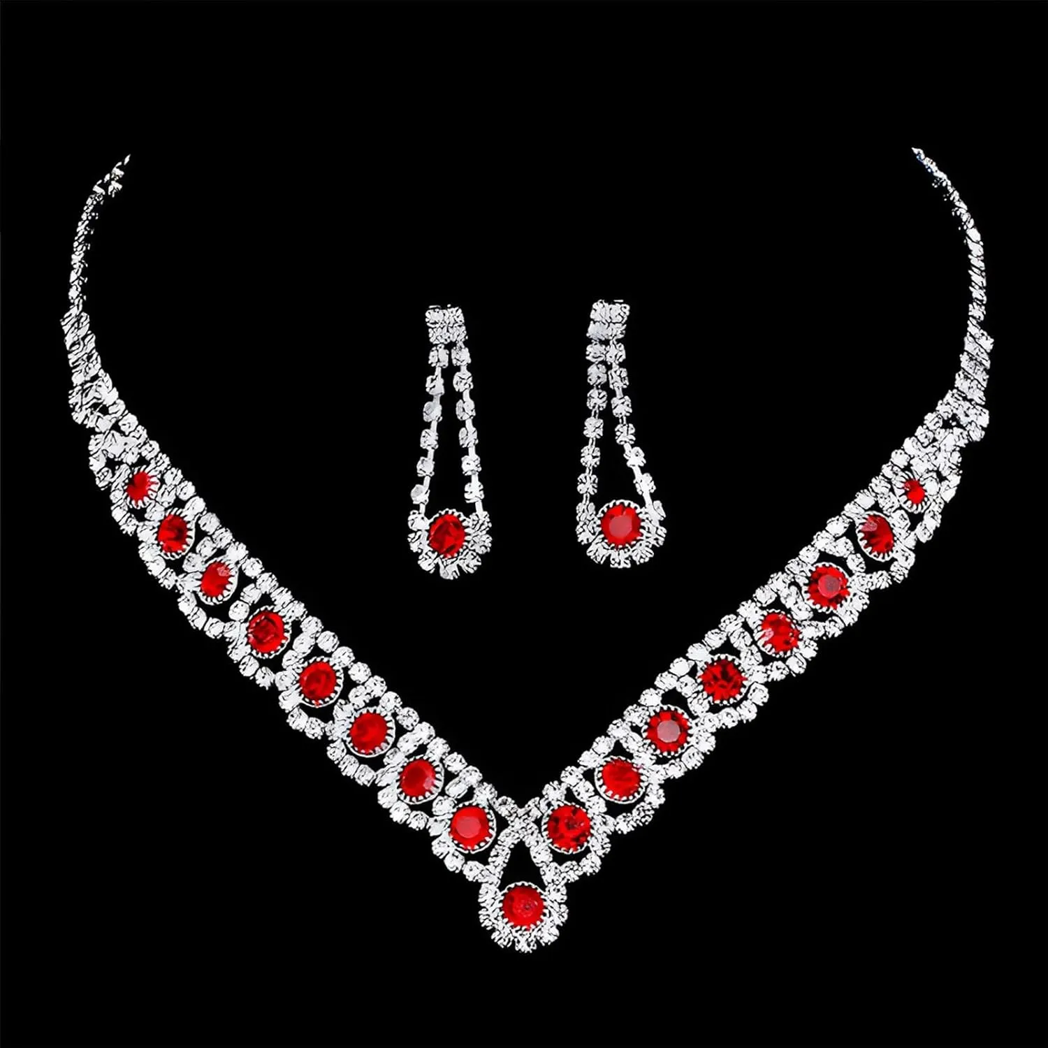 ANUFER Women's Zircon Rhinestones 4 Pieces Jewelry and Clutch Purse Set for Wedding Prom Evening Party