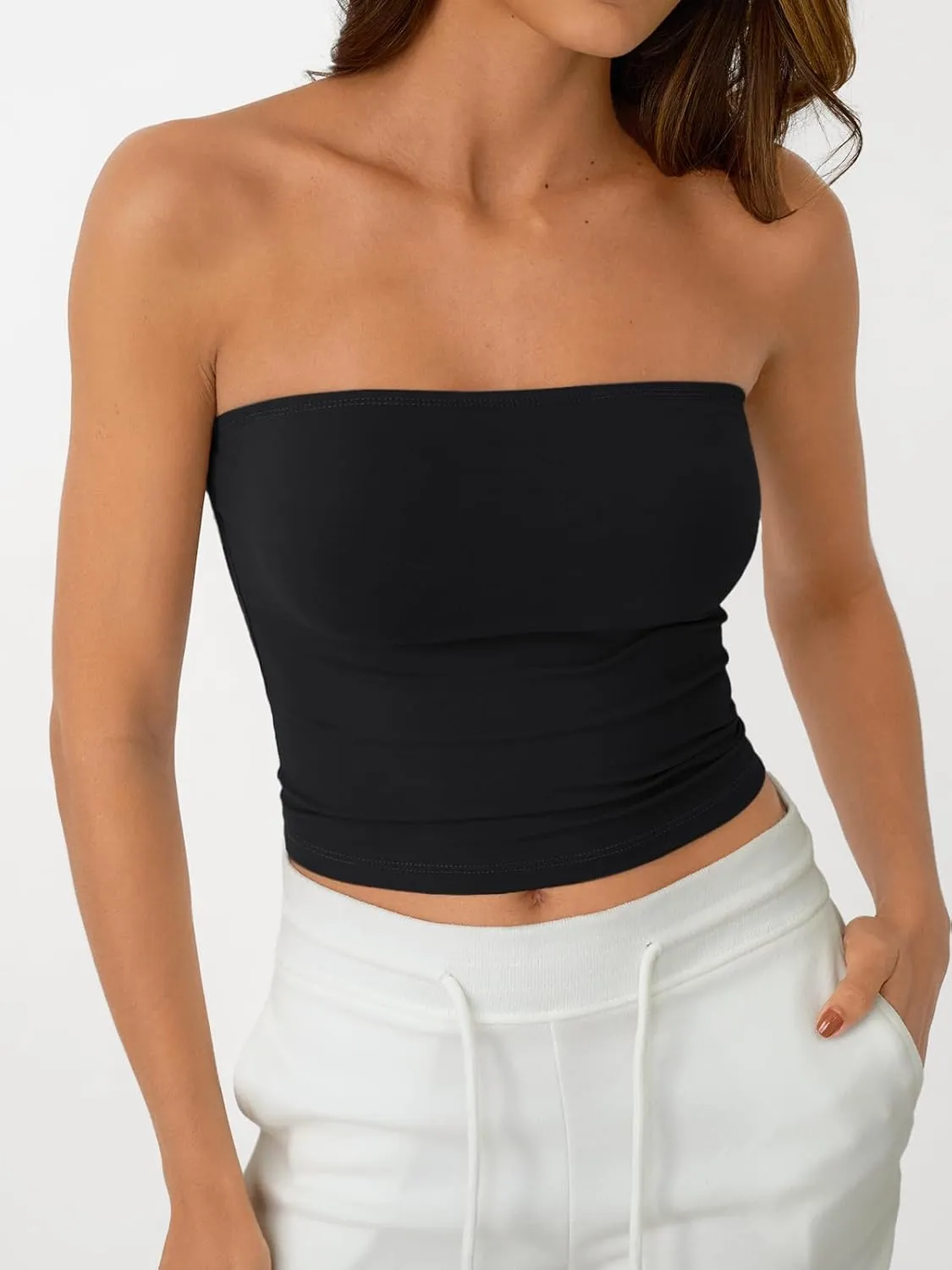 AUTOMET Tube Tops Strapless Crop Tops Basic Backless Sleeveless Bandeau Going Out Cute 2025 Summer Clothes