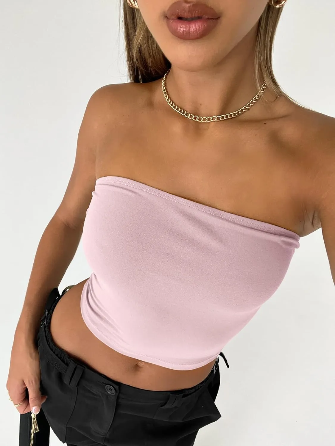 AUTOMET Tube Tops Strapless Crop Tops Basic Backless Sleeveless Bandeau Going Out Cute 2025 Summer Clothes