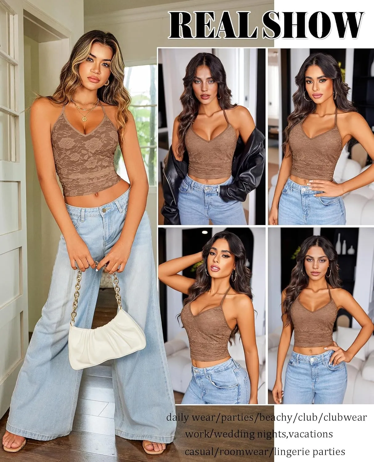 Avidlove Sexy Tops for Women Lace Camisole Y2k Halter Crop Top Slim Sleeveless Going Out Outfits 2025 Trendy