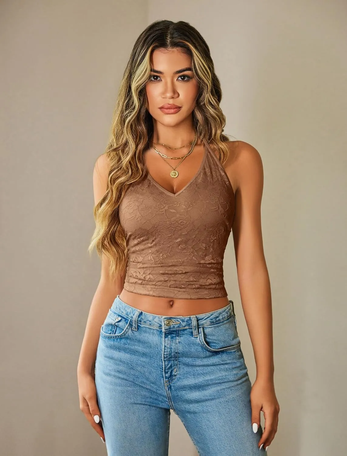 Avidlove Sexy Tops for Women Lace Camisole Y2k Halter Crop Top Slim Sleeveless Going Out Outfits 2025 Trendy