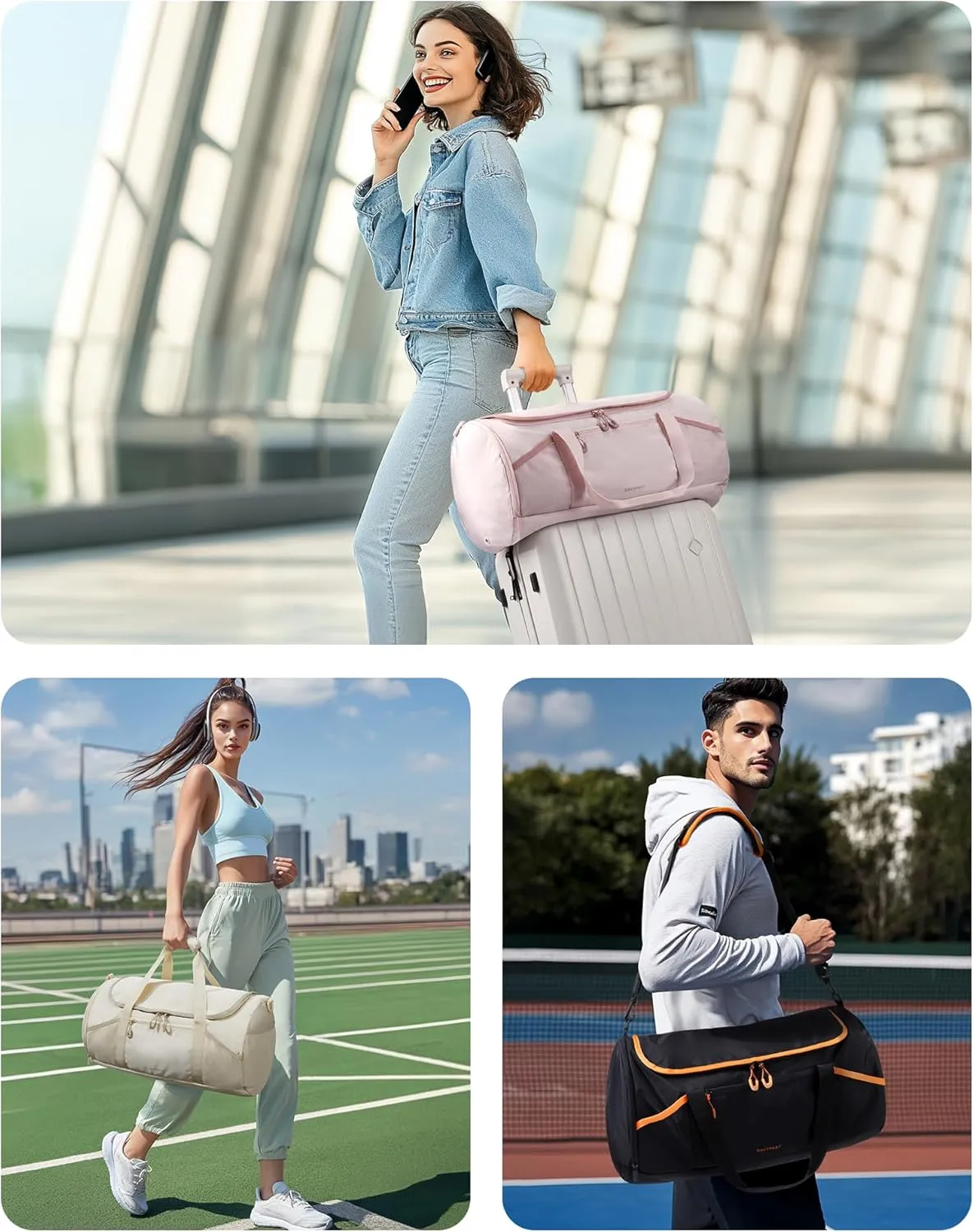 BAGSMART Gym Bag for Men & Women, Lightweight Duffel with Shoe Compartment, Weekender Bags with Wet Pocket, Workout Overnight Carry on for Travel, Pink
