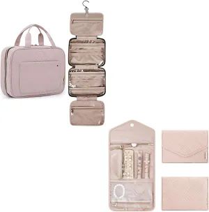 BAGSMART Toiletry Bag with Jewelry Organizer Roll, Pink