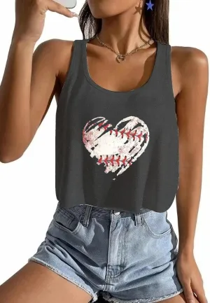 Baseball Crop Tops Shirts Women Baseball Mom Crop Tank Game Day Gifts Funny Sleeveless Tank Tops