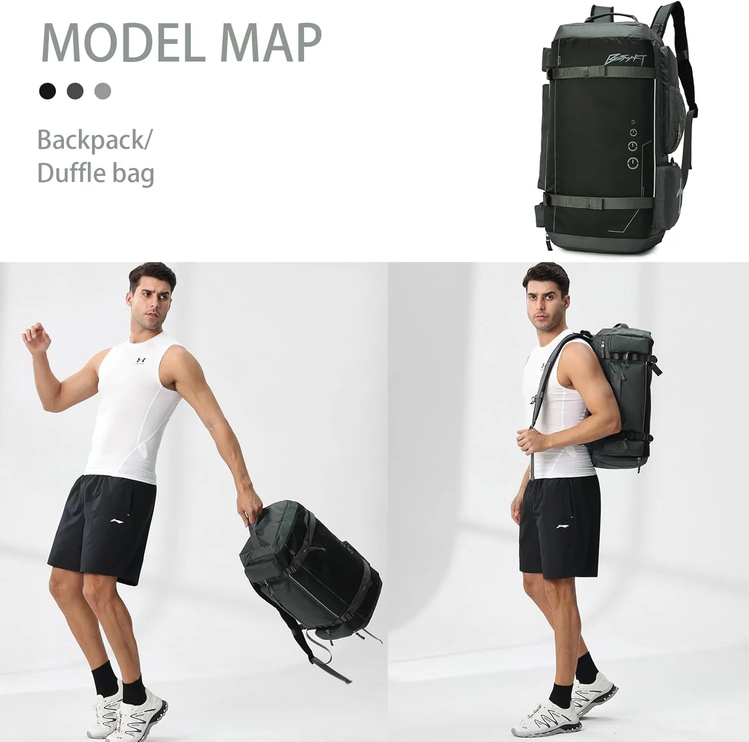 BE SMART 40L Extra Large Gym Backpack for Men, Big Gym Bag with Shoes Compartment, Waterproof Heavy Duty Duffel Bags, Men's Workout Backpacks for Outdoor Sport,Hiking,Camping,Travel