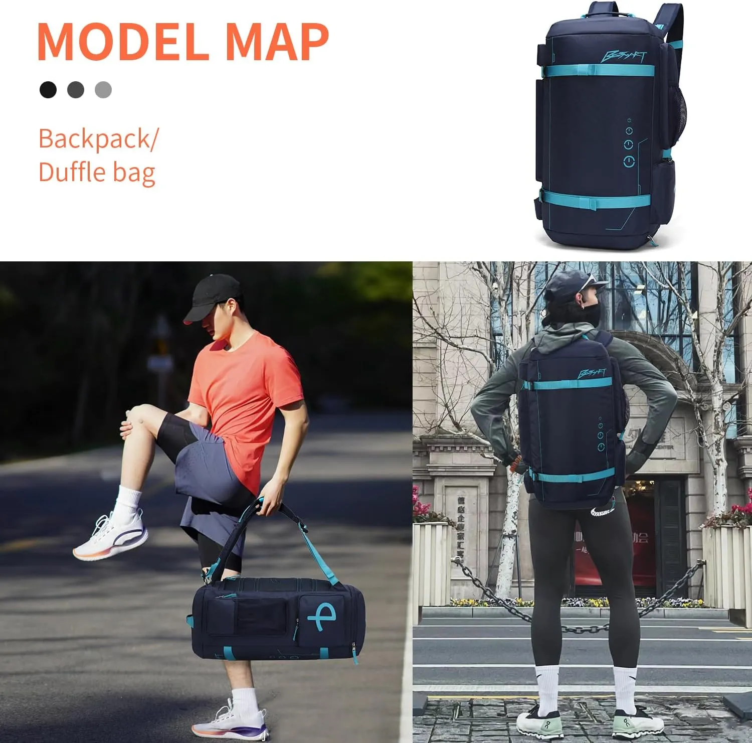 BE SMART 40L Extra Large Gym Backpack for Men, Big Gym Bag with Shoes Compartment, Waterproof Heavy Duty Duffel Bags, Men's Workout Backpacks for Outdoor Sport,Hiking,Camping,Travel