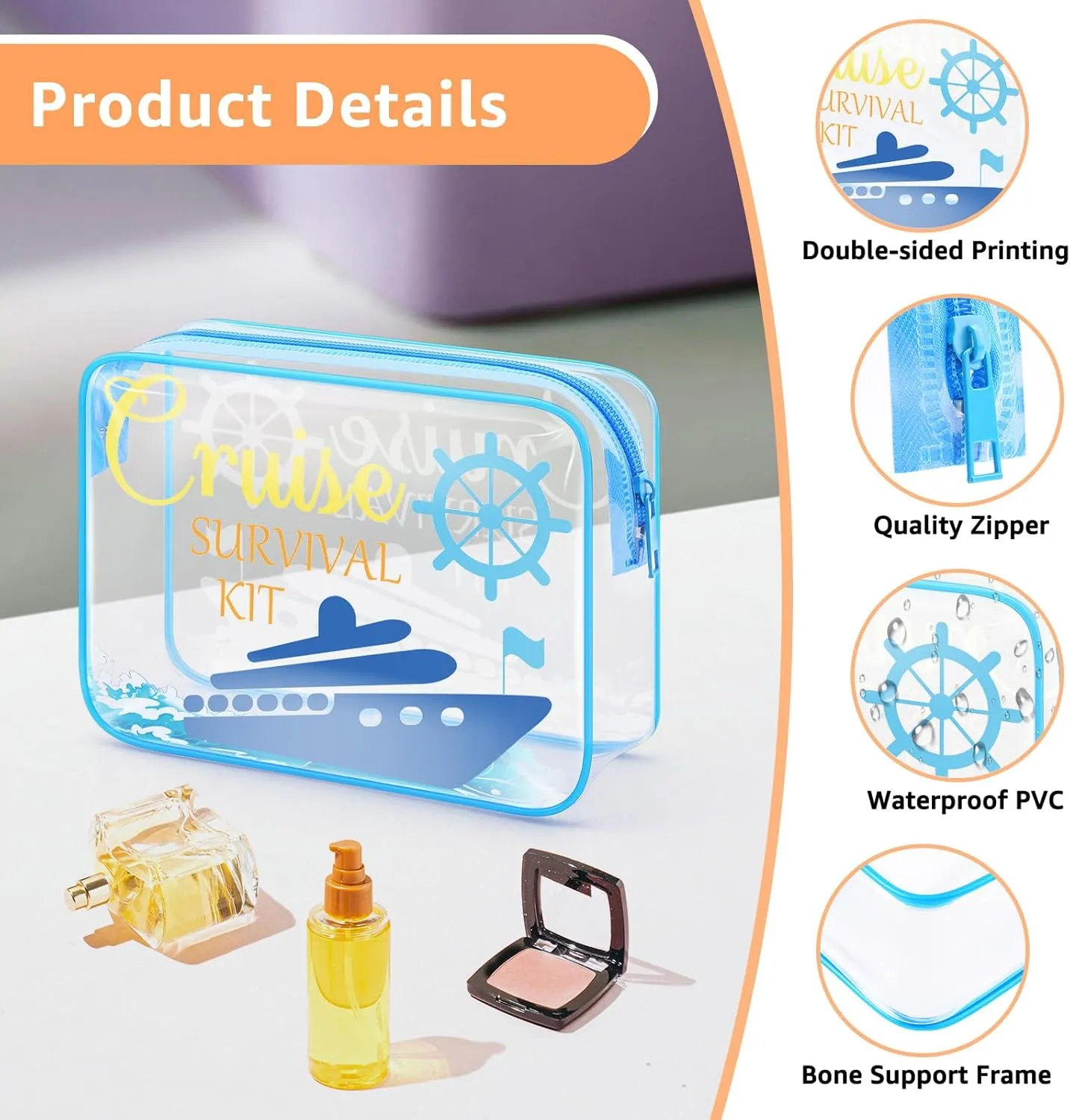 Beach Clear Makeup Bags For Women PVC Cruise Make Up Bag Seaside Travel Pouch Cruise Accessories With Zipper Pouch For Trip Cruise Summer Beach Toiletry Bag For Friend Girls
