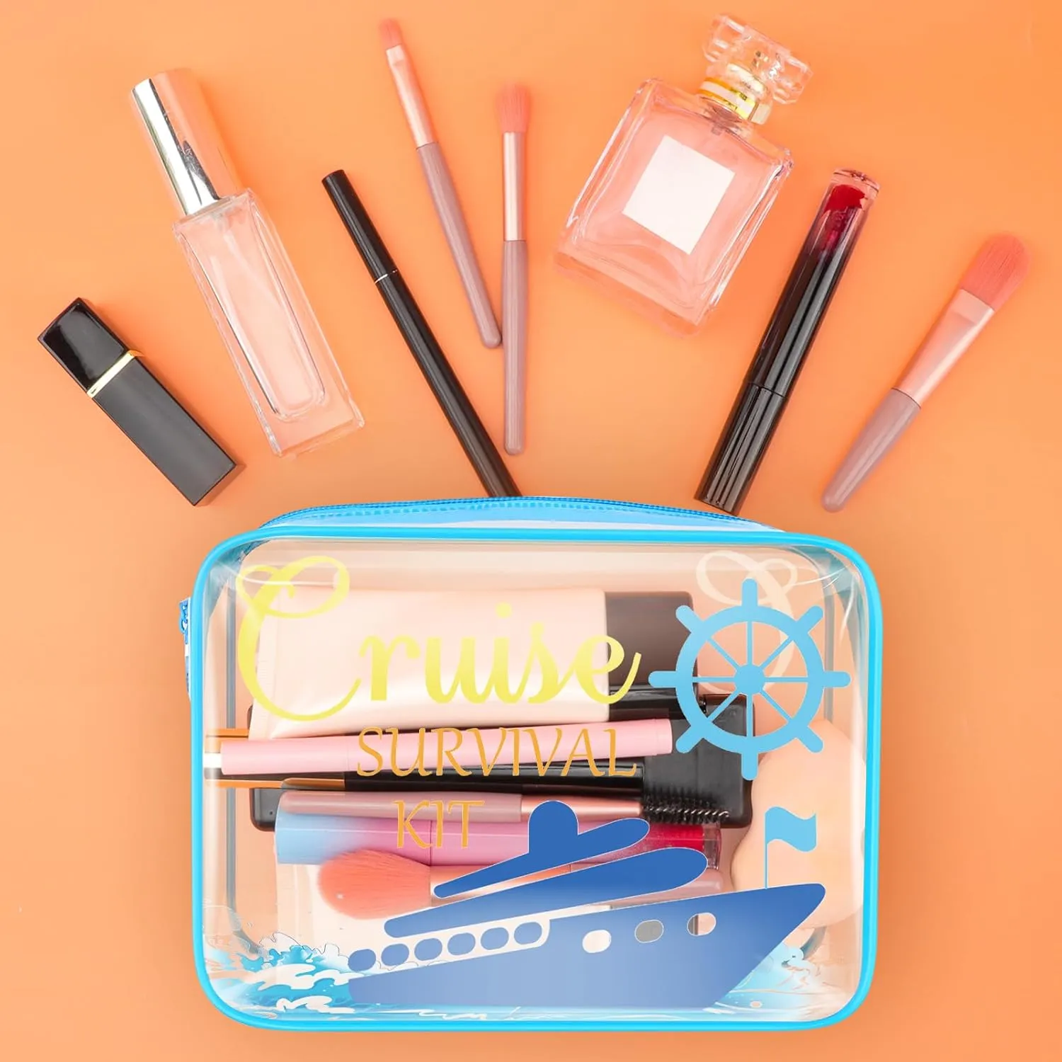 Beach Clear Makeup Bags For Women PVC Cruise Make Up Bag Seaside Travel Pouch Cruise Accessories With Zipper Pouch For Trip Cruise Summer Beach Toiletry Bag For Friend Girls