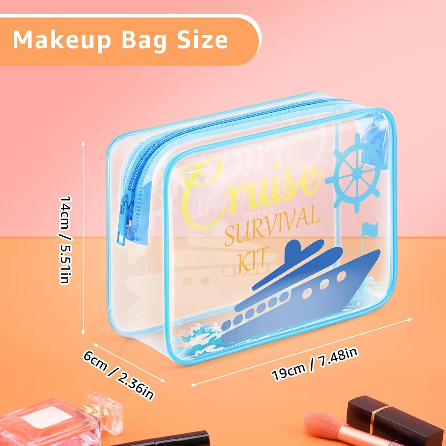 Beach Clear Makeup Bags For Women PVC Cruise Make Up Bag Seaside Travel Pouch Cruise Accessories With Zipper Pouch For Trip Cruise Summer Beach Toiletry Bag For Friend Girls