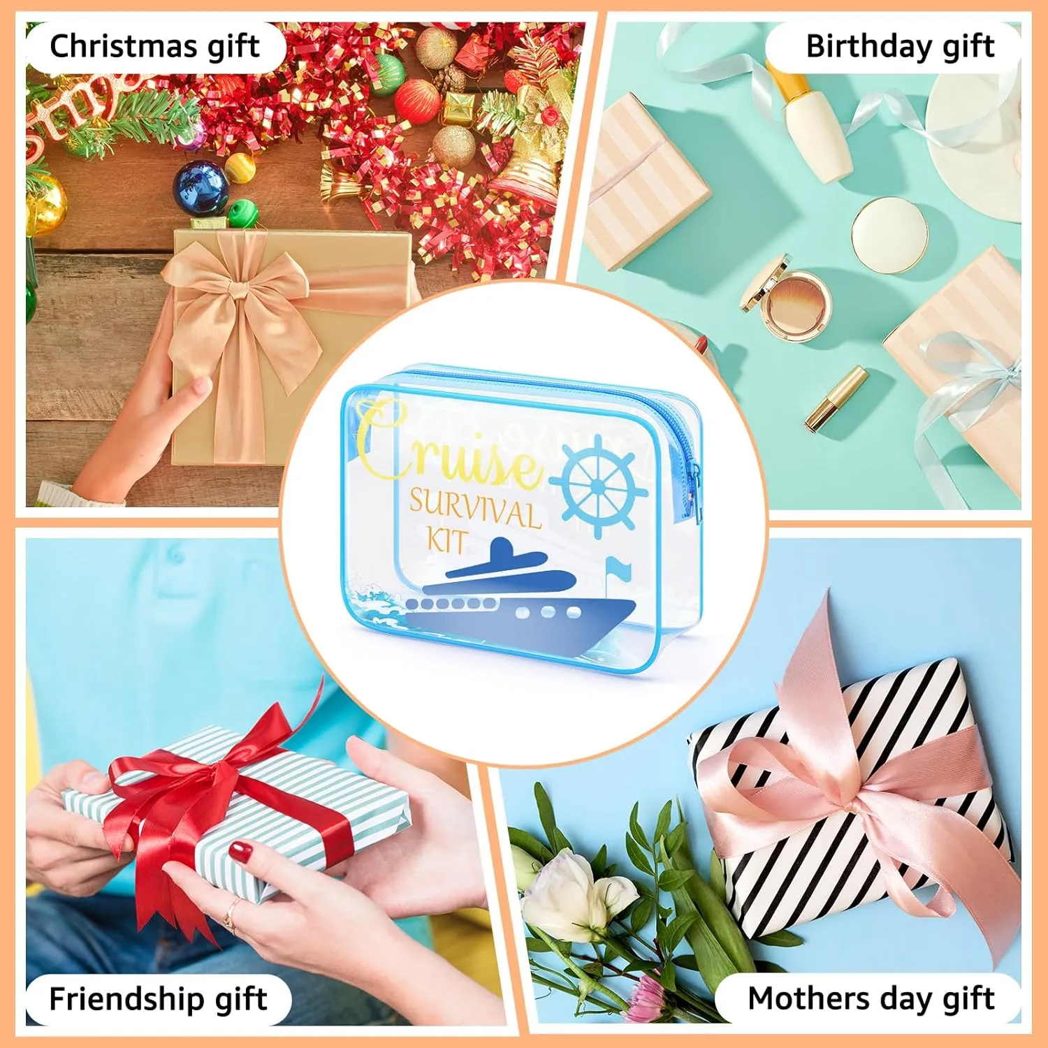 Beach Clear Makeup Bags For Women PVC Cruise Make Up Bag Seaside Travel Pouch Cruise Accessories With Zipper Pouch For Trip Cruise Summer Beach Toiletry Bag For Friend Girls