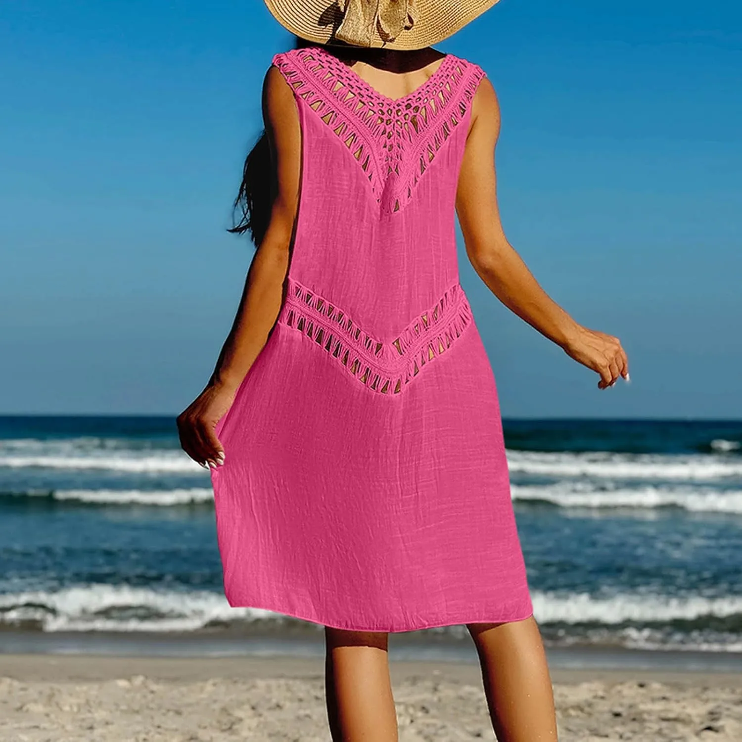 Beach Cover Up for Women Hollow out Sleeveless Sundresses Summer Bathing Suit Swimwear Bikini Pool Swim Coverup 2025