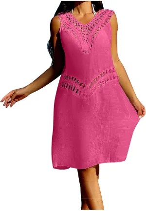 Beach Cover Up for Women Hollow out Sleeveless Sundresses Summer Bathing Suit Swimwear Bikini Pool Swim Coverup 2025