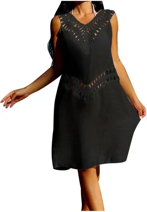 Beach Cover Up for Women Hollow out Sleeveless Sundresses Summer Bathing Suit Swimwear Bikini Pool Swim Coverup 2025