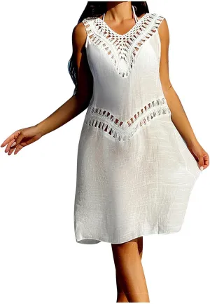Beach Cover Up for Women Hollow out Sleeveless Sundresses Summer Bathing Suit Swimwear Bikini Pool Swim Coverup 2025