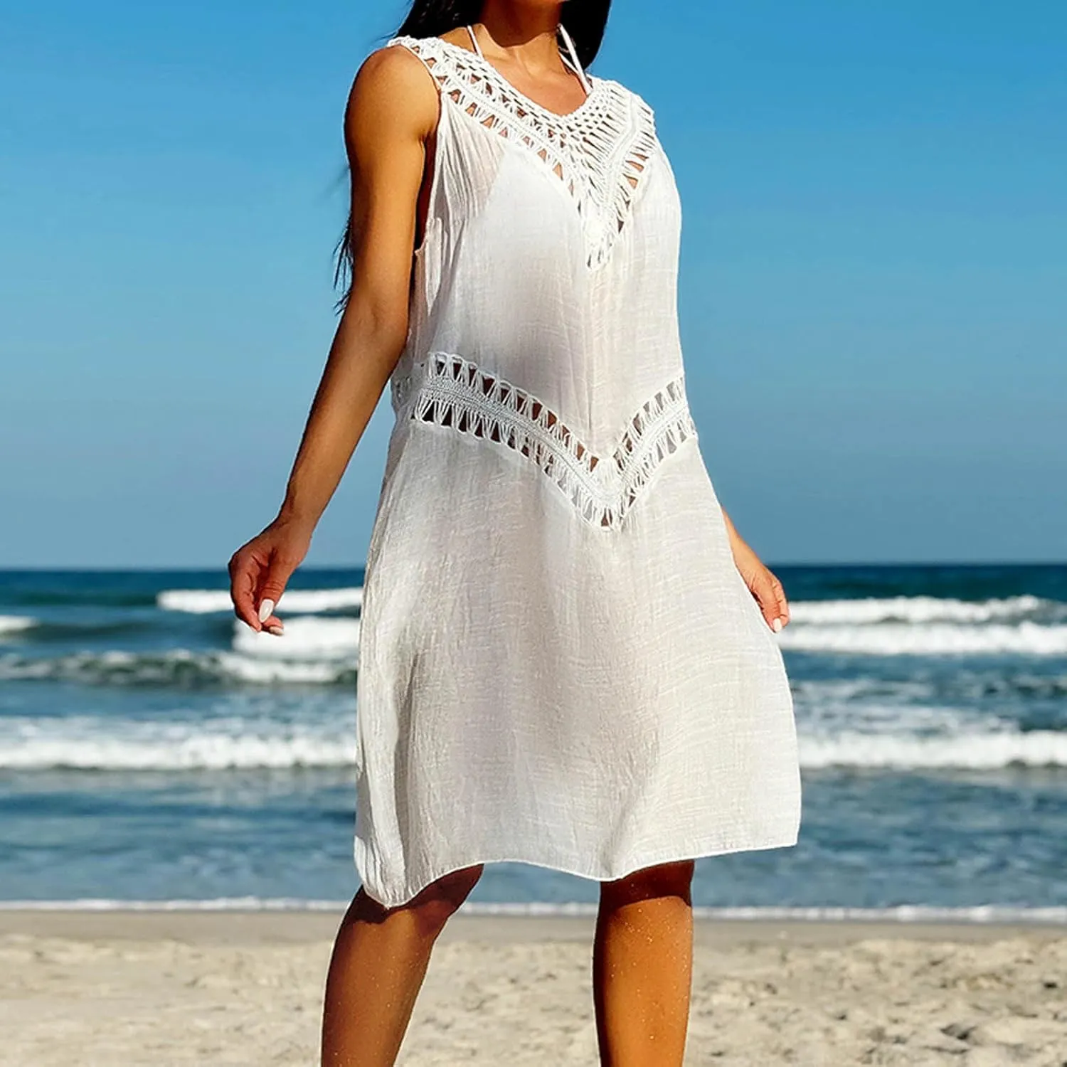 Beach Cover Up for Women Hollow out Sleeveless Sundresses Summer Bathing Suit Swimwear Bikini Pool Swim Coverup 2025