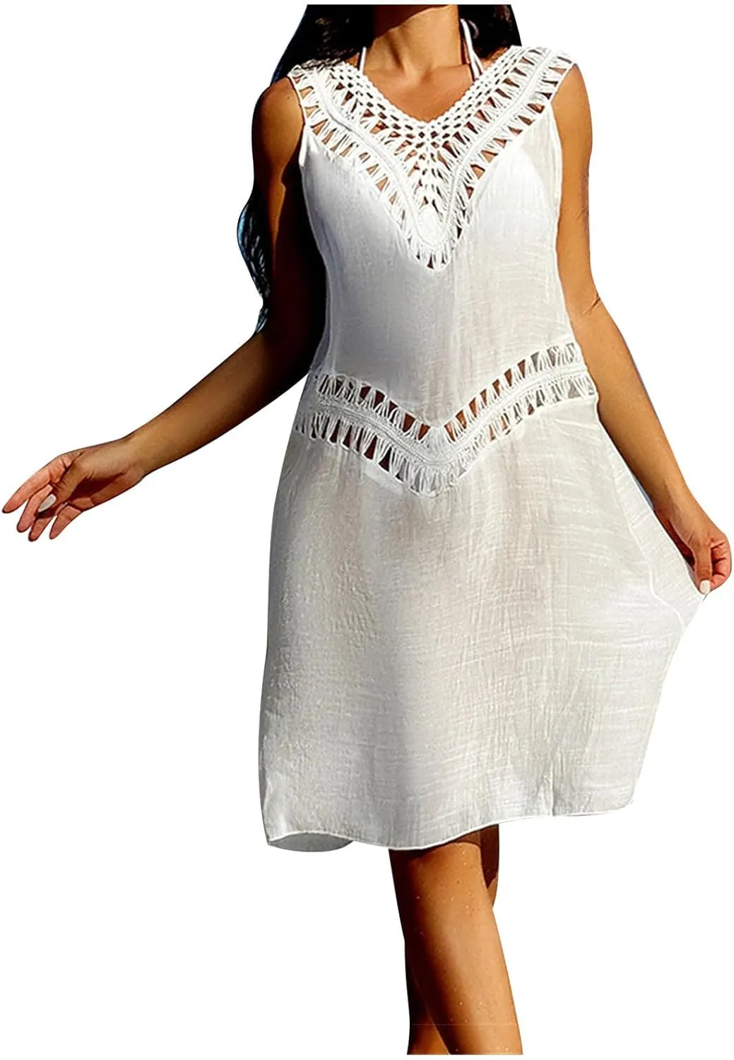 Beach Cover Up for Women Hollow out Sleeveless Sundresses Summer Bathing Suit Swimwear Bikini Pool Swim Coverup 2025