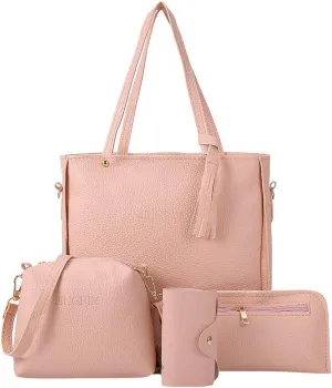 Beach Tote Bag 4 Packet Leather Solid Color Handbags Shoulder Bags Crossbody Hobo Bags Card Purse Work Travel Essential L