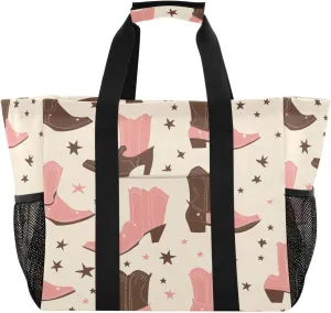 Beautiful Cowboy Boots Large Beach Bags for Women & Men,Waterproof Sandproof Beach Tote Swim Pool Bag for Pool Gym Grocery Travel