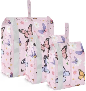 Beautiful Sweet Butterflies Peach 3 Set Packing Travel Organizer Reusable Garment Bag Closet Storage Travel Storage Bags Office Storage